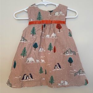 Baby Boden Winter Animal Corduroy Dress Girls 3-6 Months Penguins Polar Bears